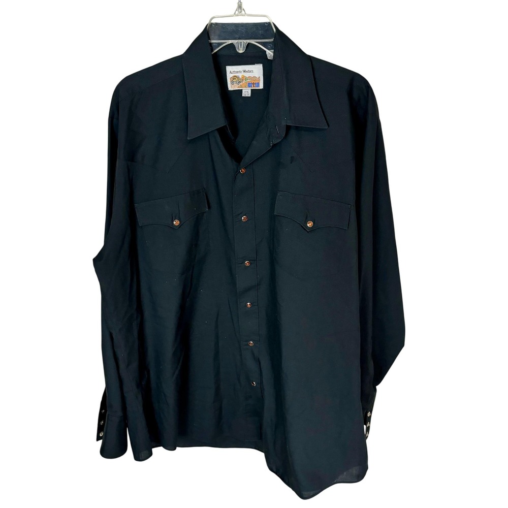 80s ATB Black 80s Pearl Snap Long Sleeve Button Down Men's XL Vintage 17.5‎ Neck